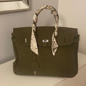 RUYA  Elegant Olive Satchel with Scarf Accent
( London brand, is used twice )
